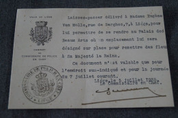 Laisser-passer De Mme Van Molle Pour La Reine,1935 - Historical Documents