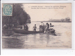 LANGON: Remonte Du Scaphandrier Dubagnette Cherchant Dans La Garonne Le Corps De Mr. Monget - état - Langon