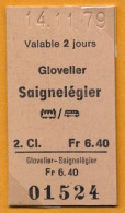 14/11/79 GLOVELLER - SAIGNELÉGIER , TICKET DE FERROCARRIL , TREN , TRAIN , RAILWAYS - Europa