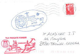 ENVELOPPE AVEC CACHET FREGATE FORBIN  & BH LA PLACE - TRAVERSEE LONGUE DUREE - ESCALE A CASABLANCA - Seepost