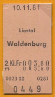 10/11/81 , LIESTAL - WALDENBURG , TICKET DE FERROCARRIL , TREN , TRAIN , RAILWAYS - Europa