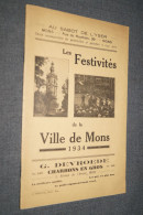 Festivités De Mons 1934,prospectus Originale D'époque,complet Et En Bel état De Collection,24 Cm./15,5 Cm. - Historical Documents