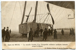 Militaria CPA Ecrite En 1915 * Guerre 1914-15 Nacelle Blindée D'un Dirigeable Militaire Quelques Instants Avant Départ - War 1914-18