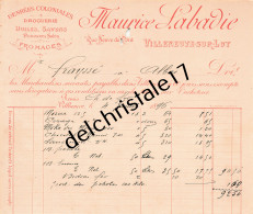 47 0282 VILLENEUVE SUT LOT 1896 Droguerie Denrées Coloniales Maurice LABADIE Rue Neuve Neuve Du Pont à FRAYSSE - Textile & Clothing