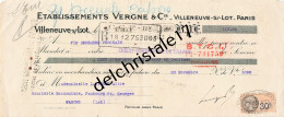 47 0284 VILLENEUVE SUT LOT 1933 Entête Éts VERGNE & Cie à Mlle LASVENES Boucherie - Lettres De Change