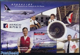 Macao 2004 10 Years Air Macau S/s, Mint NH, Transport - Various - Aircraft & Aviation - Maps - Ungebraucht