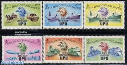 Maldives 1974 UPU Centenary 6v, Mint NH, Nature - Transport - Horses - U.P.U. - Automobiles - Coaches - Aircraft & Avi.. - U.P.U.