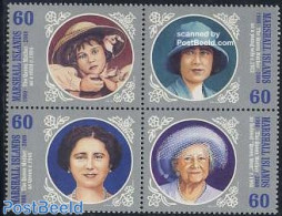 Marshall Islands 2000 Queen Mother 4v [+], Mint NH, History - Kings & Queens (Royalty) - Königshäuser, Adel