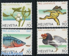 Switzerland 1997 Pro Juventute 4v, Mint NH, Nature - Animals (others & Mixed) - Birds - Fish - Frogs & Toads - Poultry.. - Unused Stamps