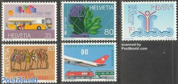 Switzerland 1987 Mixed Issue 5v, Mint NH, Transport - Automobiles - Aircraft & Aviation - Railways - Ongebruikt