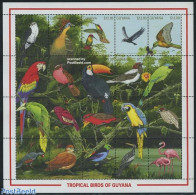 Guyana 1990 Birds 20v M/s, Mint NH, Nature - Birds - Birds Of Prey - Parrots - Flamingo - Hummingbirds - Toucans - Guyane (1966-...)