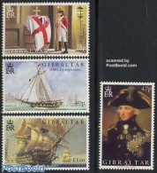Gibraltar 2005 Battle Of Trafalgar 4v (real Wood In Ship), Mint NH, History - Transport - Various - Decorations - Flag.. - Militaria
