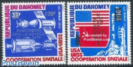 Dahomey 1975 Apollo-Soyuz 2v, Mint NH, Transport - Space Exploration - Sonstige & Ohne Zuordnung