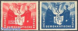 Germany, DDR 1951 Friendship With Poland 2v, Mint NH, History - Various - Politicians - Maps - Unused Stamps