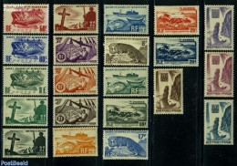 Saint Pierre And Miquelon 1947 Definitives 21v, Mint NH, Nature - Transport - Animals (others & Mixed) - Fish - Ships .. - Vissen