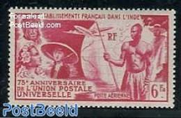 French India 1949 75 Years UPU 1v, Mint NH, Transport - Various - U.P.U. - Aircraft & Aviation - Globes - Ongebruikt