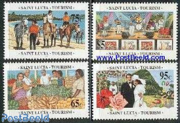 Saint Lucia 1996 Tourism 4v, Mint NH, Nature - Performance Art - Various - Horses - Music - Tourism - Music