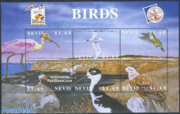 Nevis 2002 APS Show, Birds 6v M/s, Mint NH, Nature - Birds - Philately - St.Kitts Y Nevis ( 1983-...)