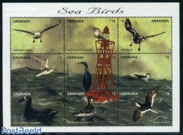 Grenada 1998 Sea Birds 9v M/s, Mint NH, Nature - Various - Birds - Lighthouses & Safety At Sea - Phares