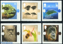 Great Britain 2009 Darwin 6v S-a, Mint NH, Nature - Animals (others & Mixed) - Birds - Flowers & Plants - Monkeys - Or.. - Nuevos