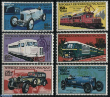 Madagascar 1989 Railways & Automobiles 6v, Mint NH, Sport - Transport - Autosports - Automobiles - Railways - Automobili