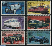 Madagascar 1989 Railways & Automobiles 6v, Mint NH, Sport - Transport - Autosports - Automobiles - Railways - Cars