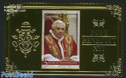 Guyana 2010 Pope Benedict XVI 1v, Gold, Mint NH, Religion - Pope - Papas