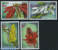 Nevis 2001 Christmas, Flowers 4v, Mint NH, Nature - Religion - Flowers & Plants - Christmas - Christmas