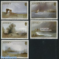 Jersey 1987 Christmas, Le Capelain Paintings 5v, Mint NH, Nature - Religion - Transport - Dogs - Christmas - Ships And.. - Weihnachten