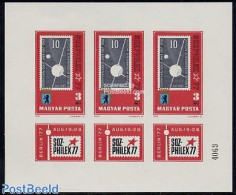 Hungary 1977 Sozphilex M/s Imperforated, Mint NH, Transport - Philately - Stamps On Stamps - Space Exploration - Nuevos