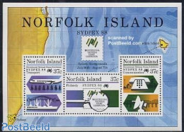 Norfolk Island 1988 Sydpex S/s, Mint NH, Science - Transport - Telecommunication - Telephones - Philately - Ships And .. - Telecom