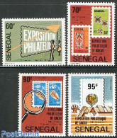 Senegal 1983 Dakar Stamp Exposition 4v, Mint NH, Nature - Performance Art - Butterflies - Music - Stamps On Stamps - Muziek
