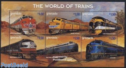 Grenada 1999 Railways 6v M/s, Western Pacific, Mint NH, Transport - Railways - Art - Bridges And Tunnels - Trains