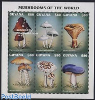 Guyana 1997 Mushrooms 6v M/s, Coprinus Picaceus, Mint NH, Nature - Mushrooms - Funghi