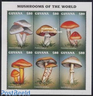 Guyana 1997 Mushrooms 6v M/s, Volvariella Volvacea, Mint NH, Nature - Mushrooms - Hongos