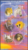 Tanzania 1997 Animals Of Africa 6v M/s, Mint NH, Nature - Animals (others & Mixed) - Cat Family - Monkeys - Rhinoceros.. - Tanzanie (1964-...)