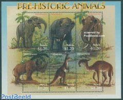 Nevis 2005 Prehistoric Animals 6v M/s, Deinotherium, Mint NH, Nature - Elephants - Prehistoric Animals - Rhinoceros - Préhistoriques