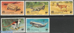 Uganda 1977 WWF, Animals 5v, Mint NH, Nature - Various - Animals (others & Mixed) - Crocodiles - Monkeys - Reptiles - .. - Emissioni Congiunte
