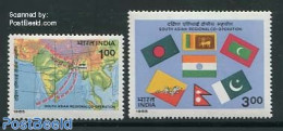 India 1985 South Asian Conference 2v, Mint NH, History - Various - Flags - Maps - Ungebraucht