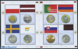 United Nations, Vienna 2008 Flags & Coins 8v M/s, Mint NH, History - Nature - Transport - Various - Flags - Birds - Sh.. - Schiffe