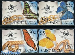 Saint Lucia 1998 Human Rights 4v, Butterflies, Mint NH, History - Nature - Human Rights - Butterflies - St.Lucia (1979-...)