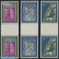 Andorra, French Post 1972 Frescoes 3 Gutterpairs, Mint NH, Religion - Religion - Art - Paintings - Nuovi