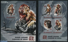 Djibouti 2016 Year Of The Monkey 2 S/s, Mint NH, Nature - Various - Monkeys - New Year - Año Nuevo