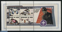 Niger 1998 Scouting 4x450F M/s, Mint NH, Nature - Sport - Birds - Butterflies - Scouting - Niger (1960-...)