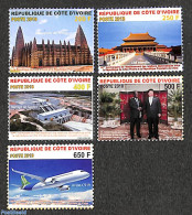 Ivory Coast 2018 Diplomatic Relations With China 5v, Mint NH, Nature - Transport - Water, Dams & Falls - Aircraft & Av.. - Nuevos