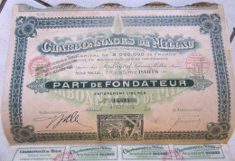 CHARBONNAGES DE MILLAU  ( AVEYRON) Part De Fondateur 1924- Lot De 112 - Mines