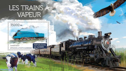 Guinea, Republic 2015 Steam Trains, Mint NH, Nature - Transport - Birds Of Prey - Cattle - Railways - Trenes