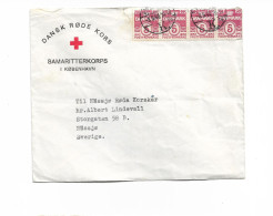 Dansk Røde Kors Danish Red Cross Samaritan Corps In Copenhagen Denmark Cover To Nässjø Sweden 1949 Strip Of 4 X 5øre - Lettres & Documents