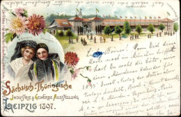Lithographie Leipzig, Sächsisch Thüringische Industrie Und Gewerbeausstellung 1897, Frauen In Trachten - Costumi