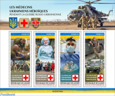 Guinea, Republic 2023 Heroic Ukrainian Doctors, Mint NH, Health - Transport - Red Cross - Automobiles - Helicopters - .. - Red Cross